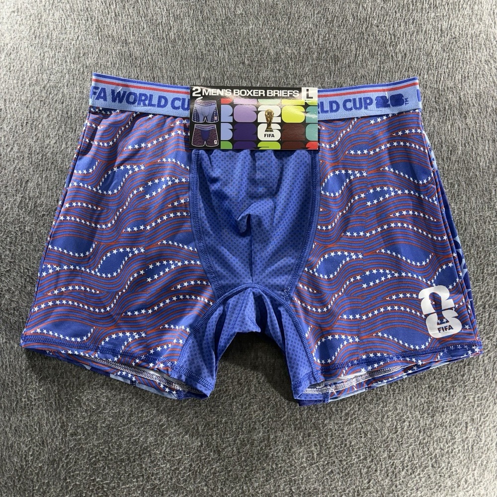 2 Pair Men's FIFA World Cup Boxer Briefs Moisture Wicking Stretch NWT Large